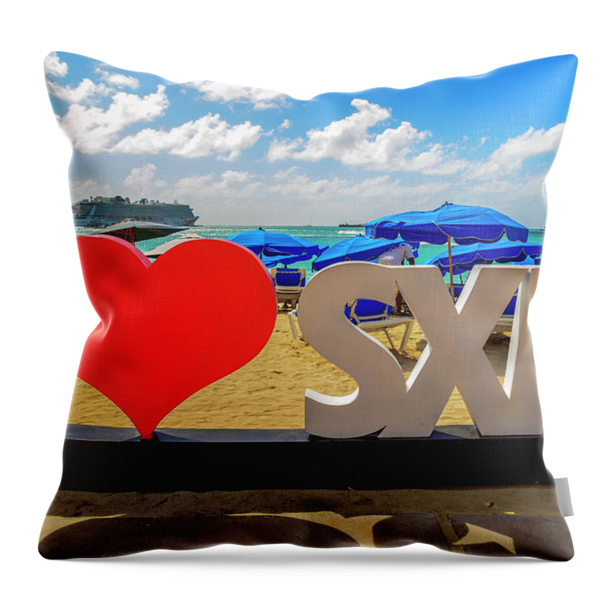 Cruise Throw Pillow featuring the photograph I love St. Maarten by AE Jones