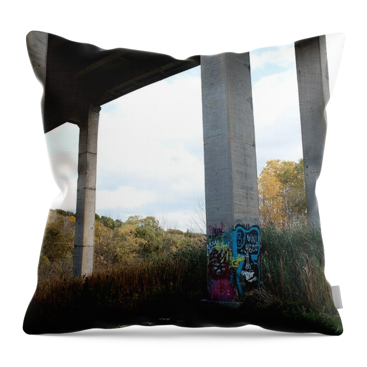 Urban Throw Pillow featuring the photograph I spent autumn under bridges X by Kreddible Trout