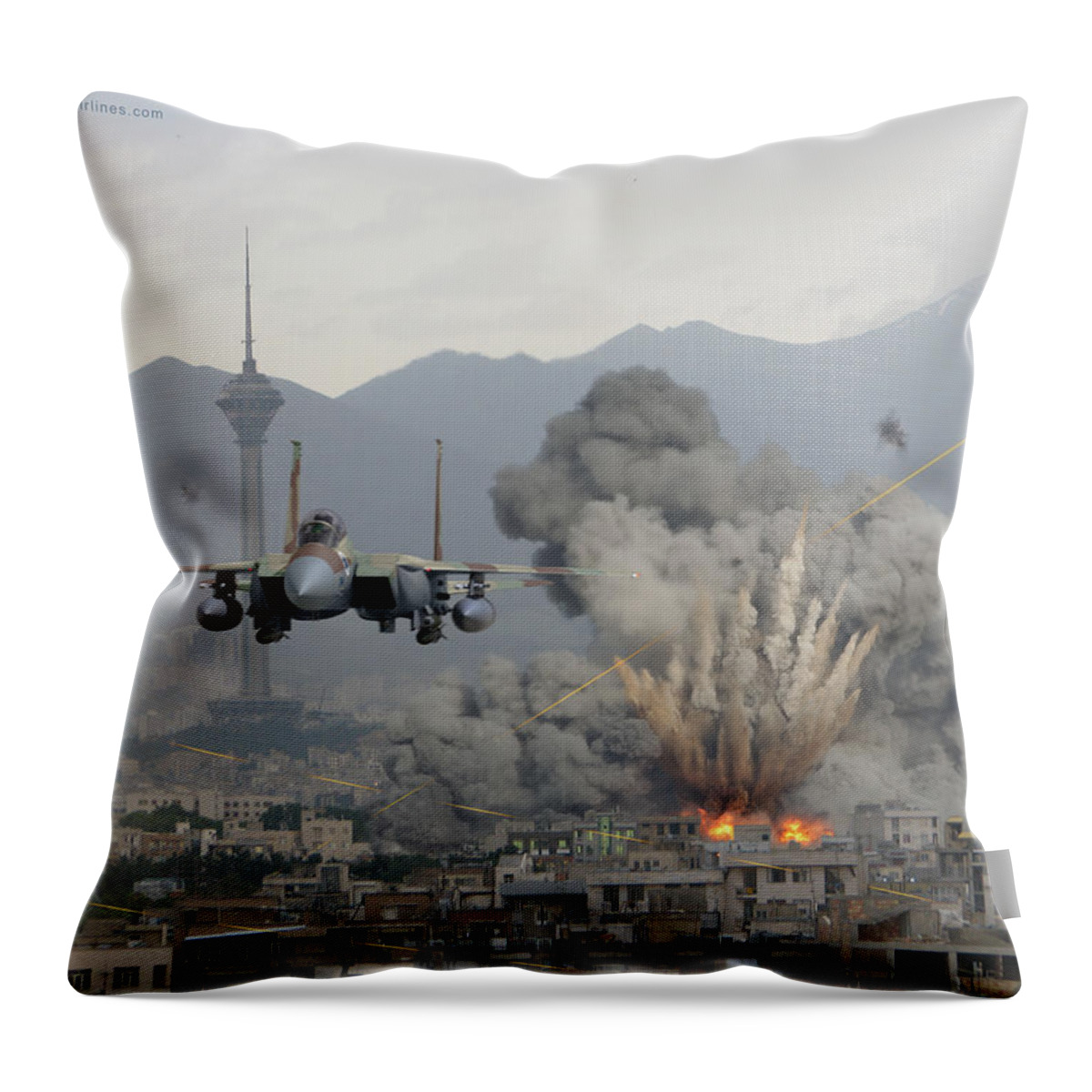 Eagle Throw Pillow featuring the digital art IAF F-15Is Retaliate over Tehran by Custom Aviation Art