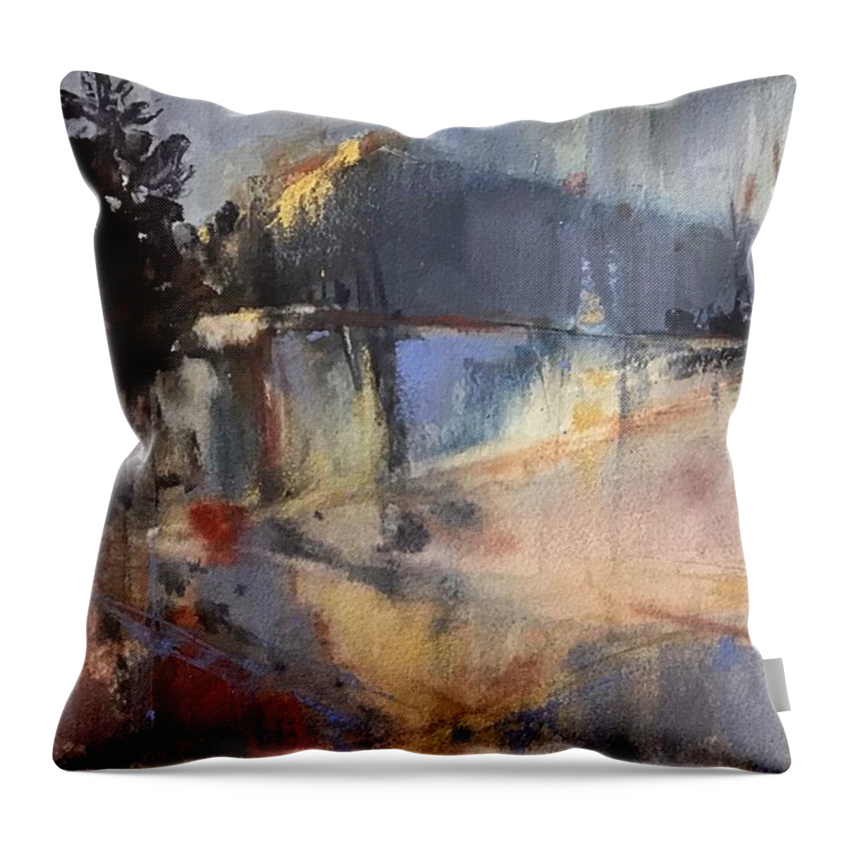 Abstract Throw Pillow featuring the painting Ice Fractures by Judith Levins