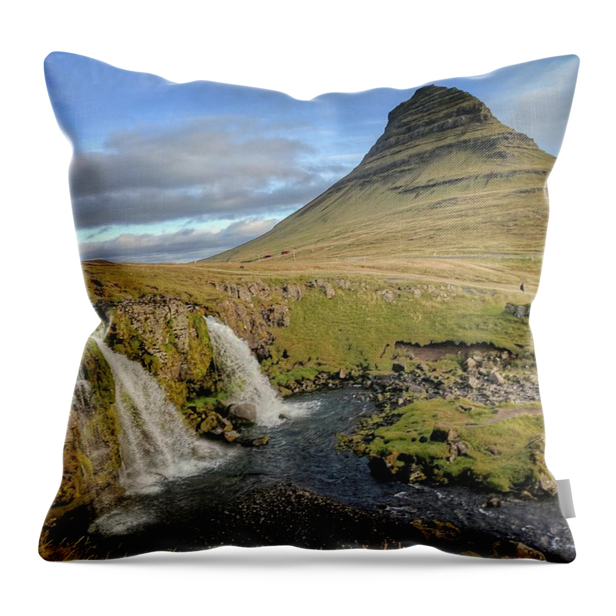 Iceland Throw Pillow featuring the photograph Iceland two waterfalls by Yvonne Jasinski
