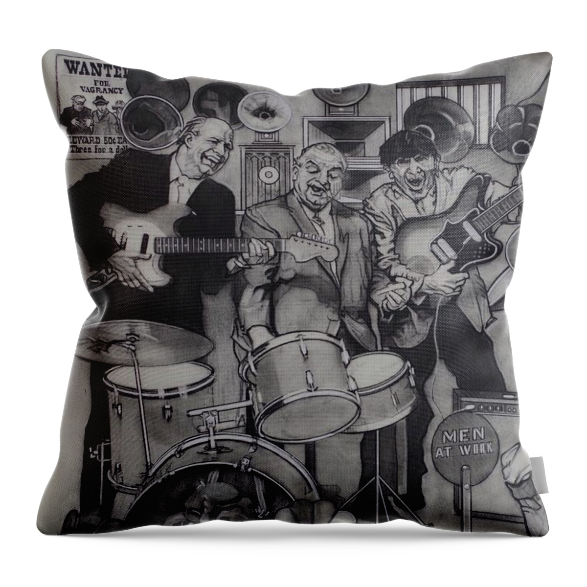Charcoal Pencil Throw Pillow featuring the drawing Iggy And The Stooges by Sean Connolly