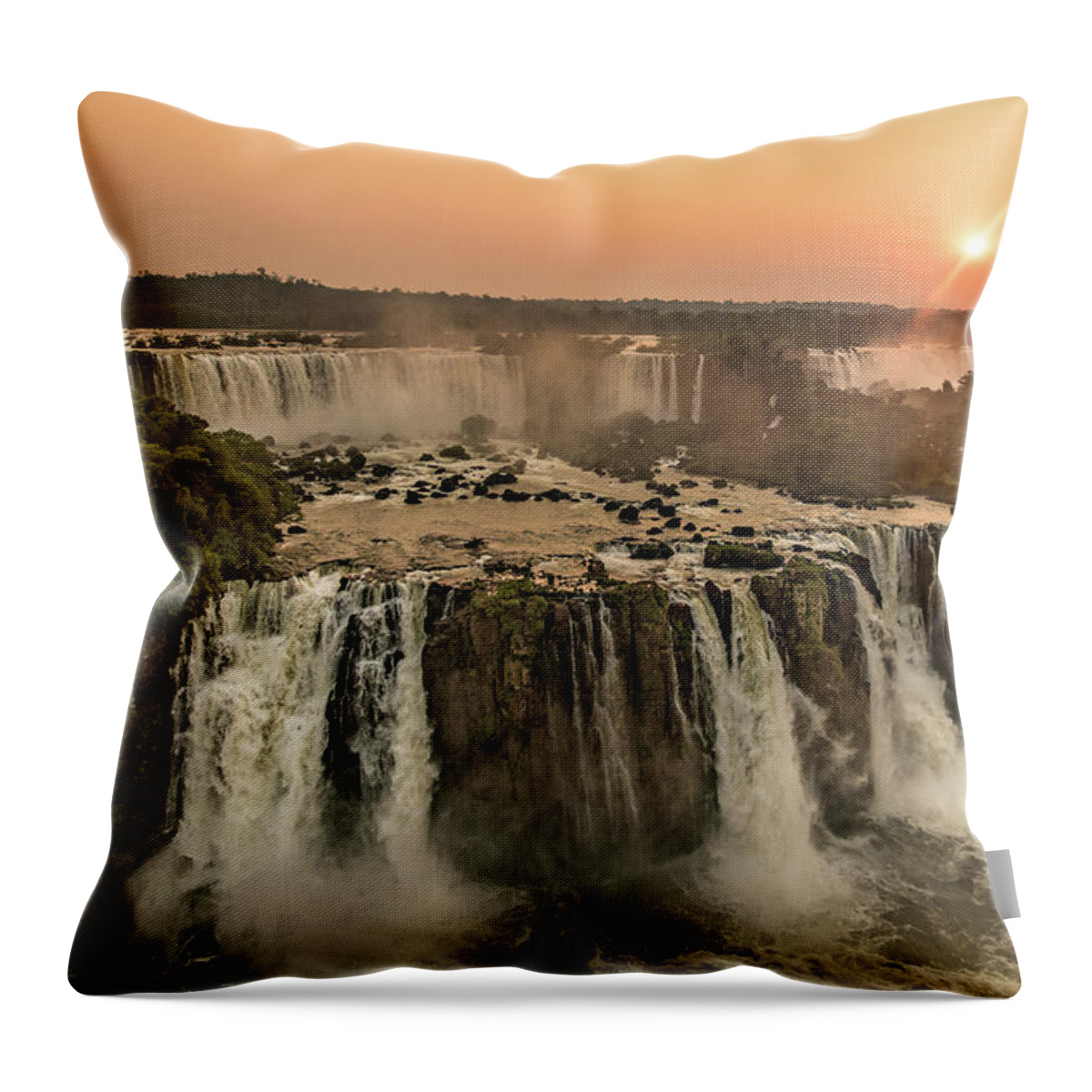 Waterfall Throw Pillow featuring the photograph Iguazu Sunset by Linda Villers