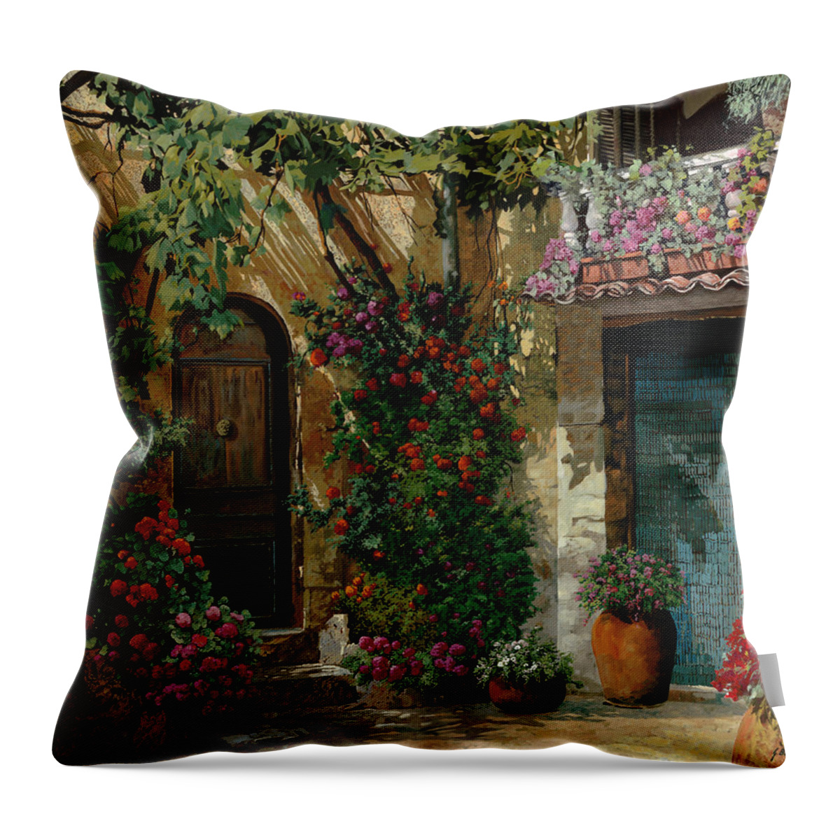 Landscape Throw Pillow featuring the painting Fiori In Cortile by Guido Borelli