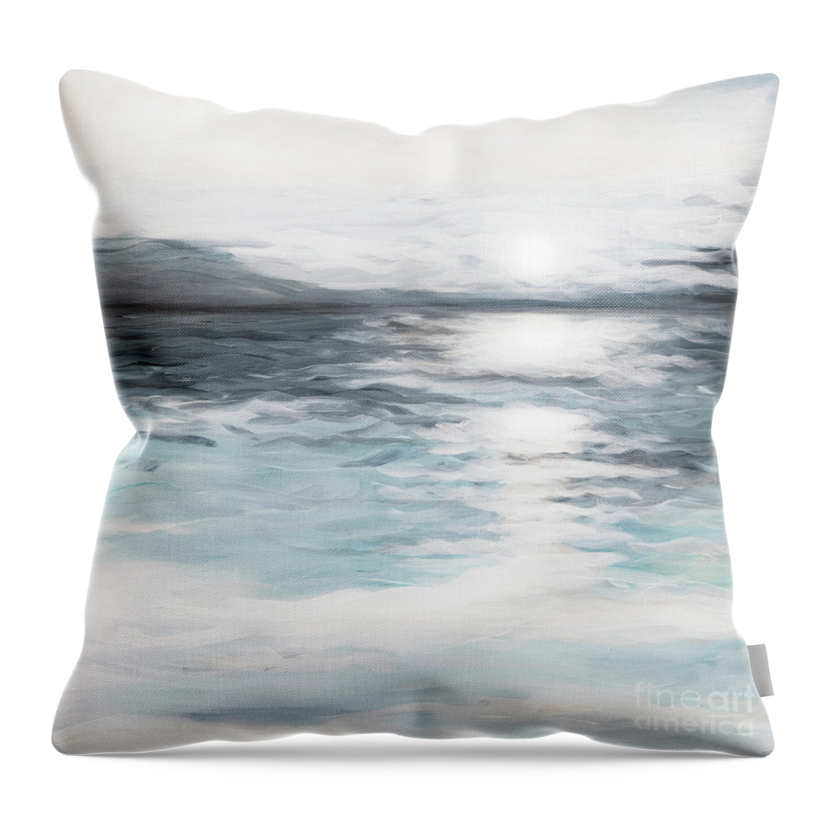 Impressionist Impressionistic Ocean Sunrise Soft Teal Indigo Blue White Reflection Throw Pillow featuring the painting Impression by Pamela Schwartz