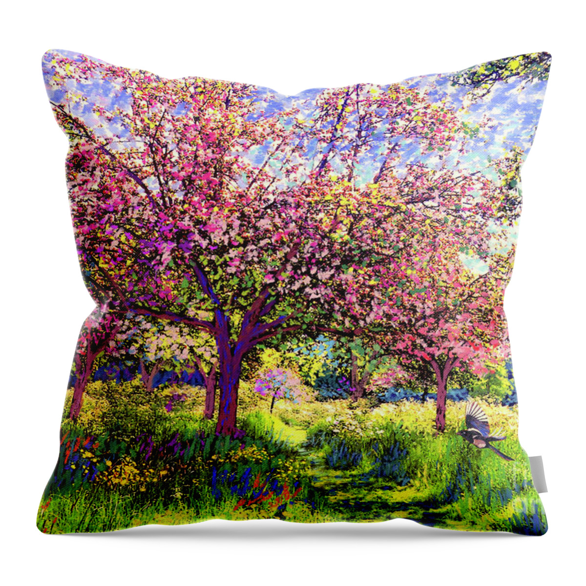 Floral Throw Pillow featuring the painting In Love with Spring, Blossom Trees by Jane Small