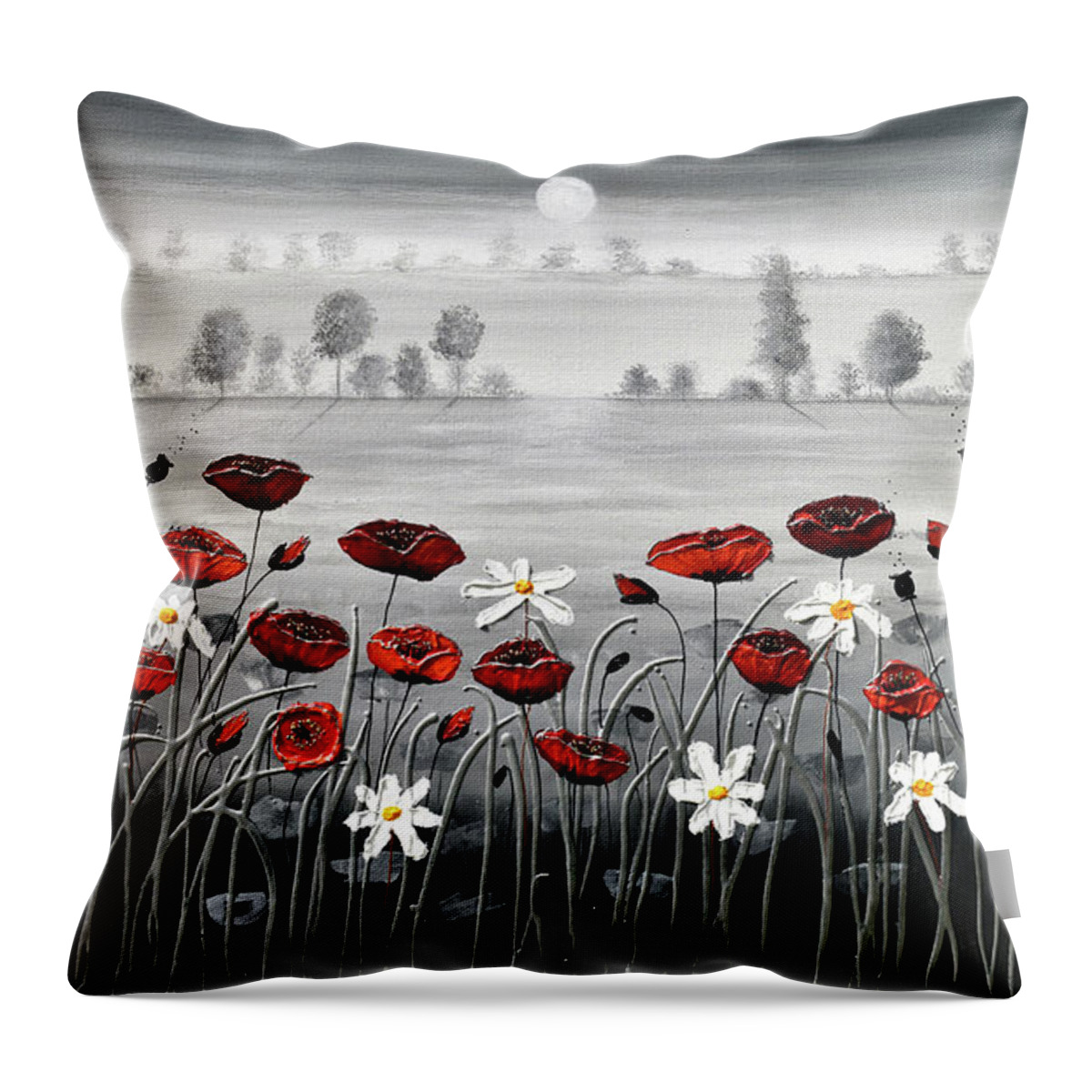 Red Poppies Throw Pillow featuring the painting In the Distance by Amanda Dagg