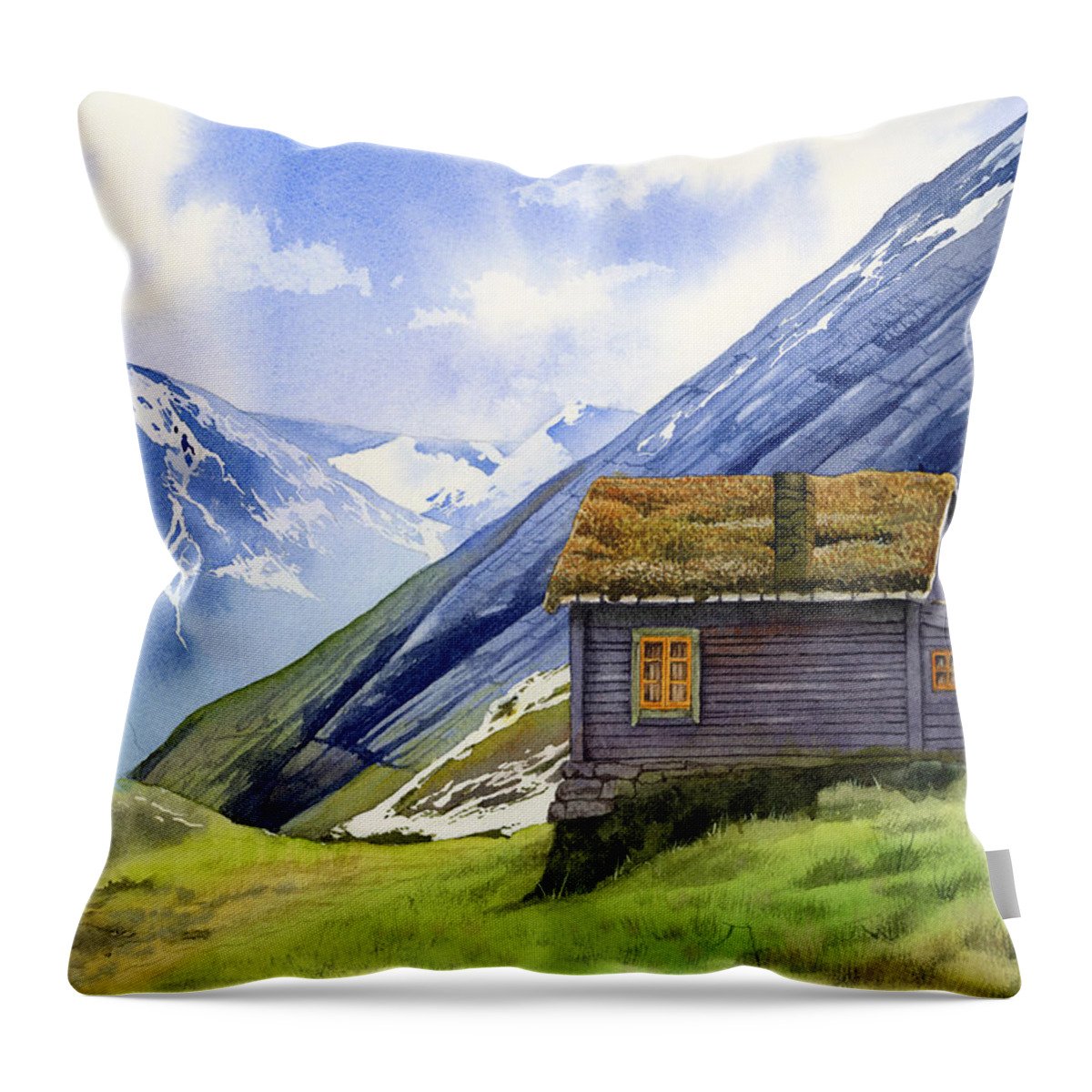 Mountains Throw Pillow featuring the painting In the Mountains by Espero Art