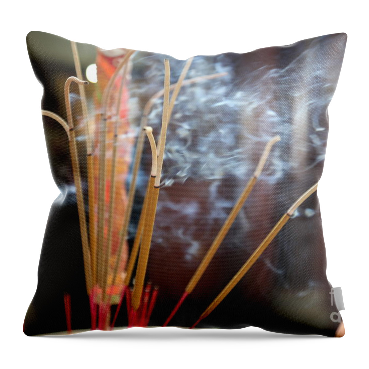 Incense Throw Pillow featuring the photograph Incense Burning Asia by Chuck Kuhn