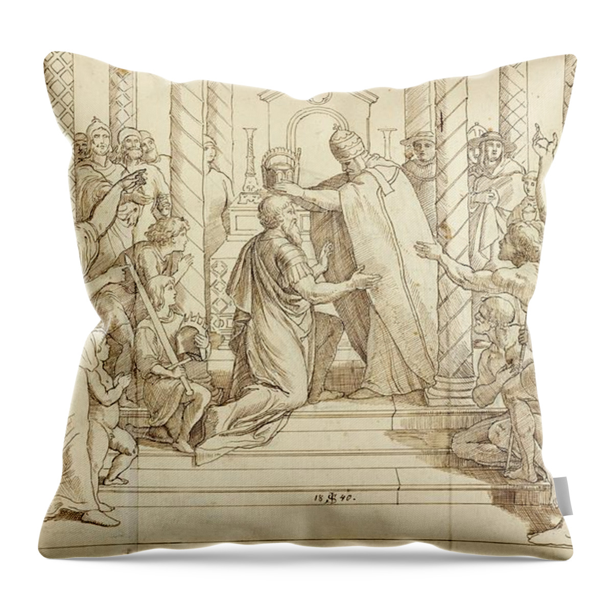 Judith Leyster Throw Pillow featuring the painting Inhaling van prinses Wilhelmina van Pruisen te Berlijn, 1789 by Padre Martini by MotionAge Designs