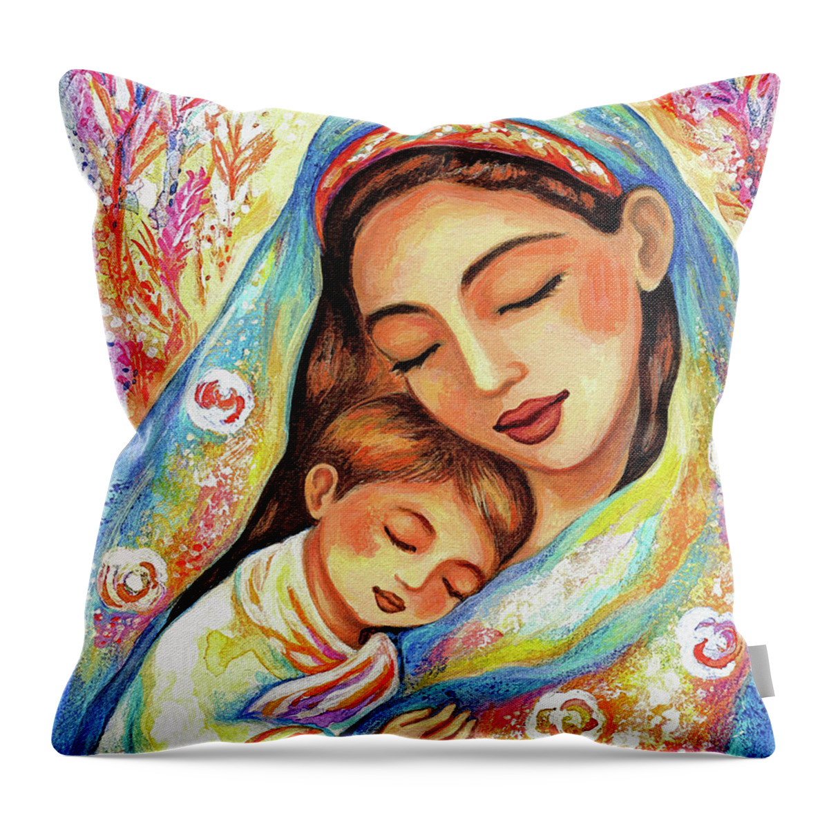 Mother And Child Throw Pillow featuring the painting Inner Silence by Eva Campbell