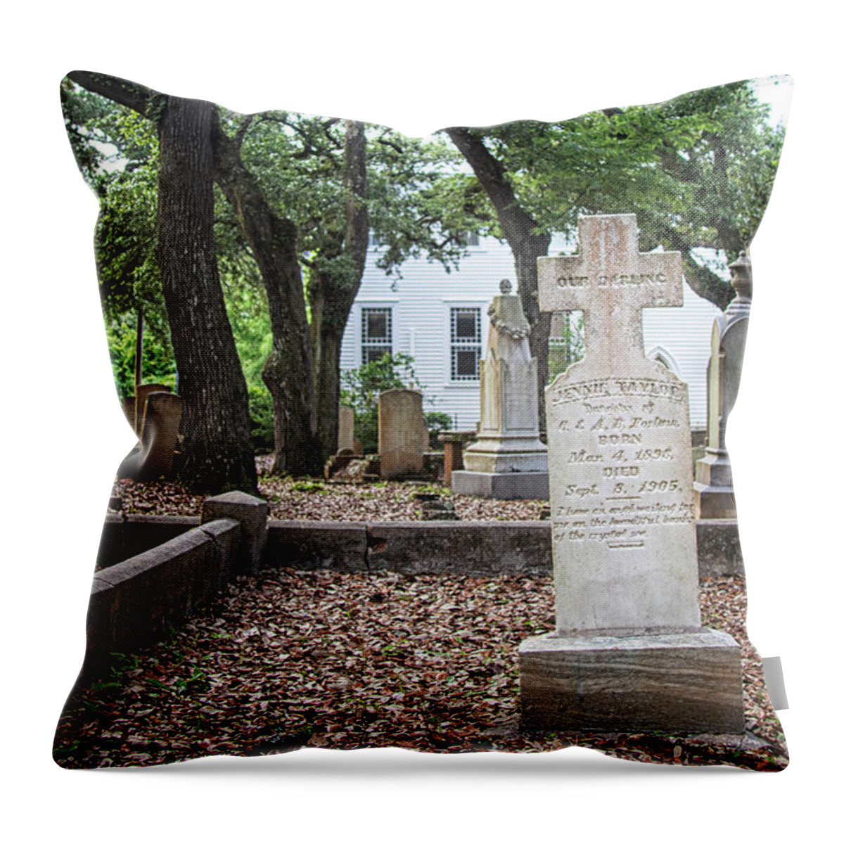 Old Burying Ground Throw Pillow featuring the photograph Inside the Old Burying Ground - Beaufort North Carolina by Bob Decker