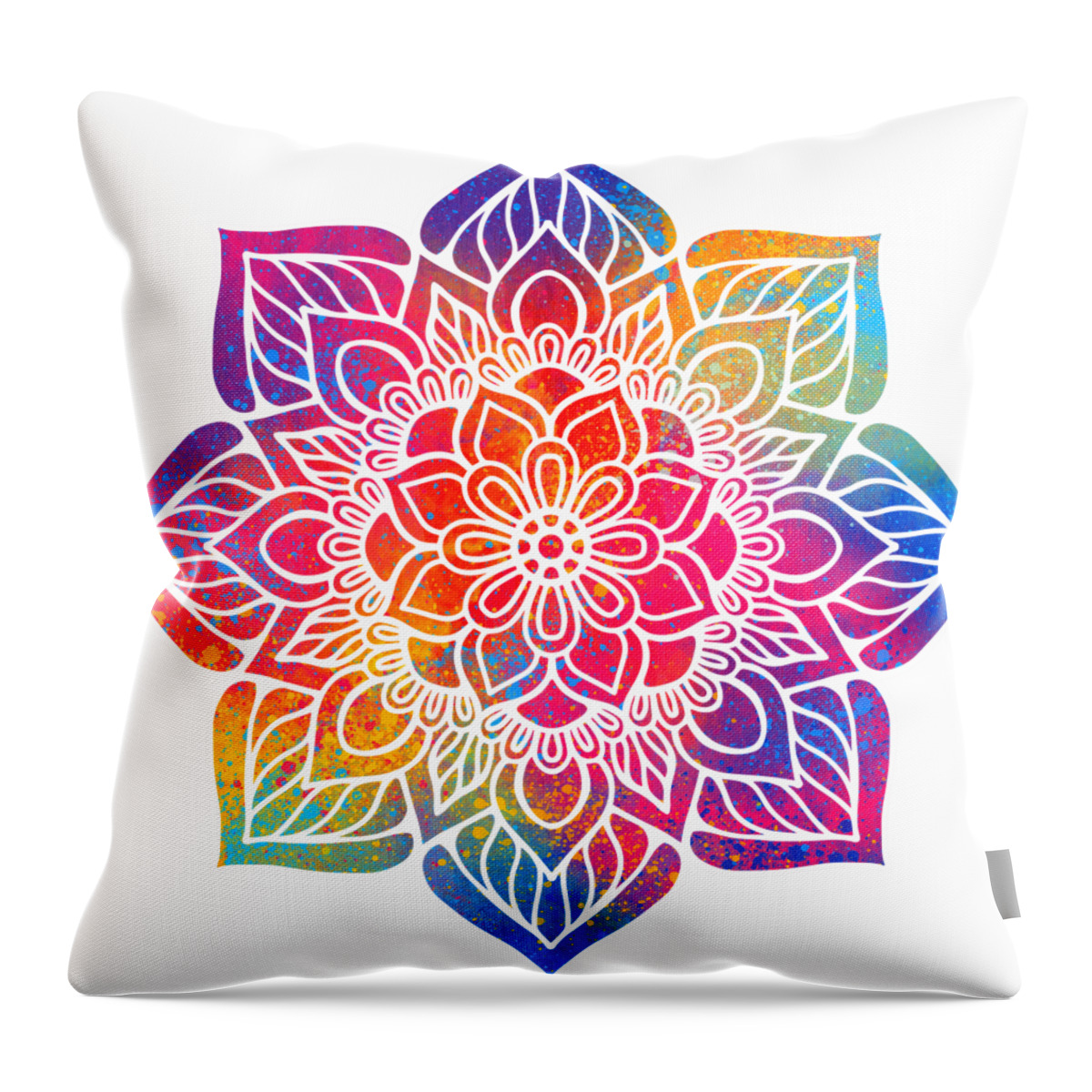 Colorful Throw Pillow featuring the digital art Intaran - Colorful Vibrant Rainbow Mandala Pattern by Sambel Pedes