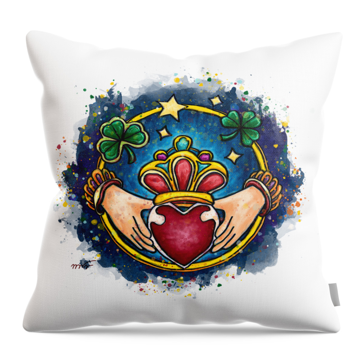 Claddagh Throw Pillow featuring the painting Ireland engagement ring, Claddagh by Nadia CHEVREL