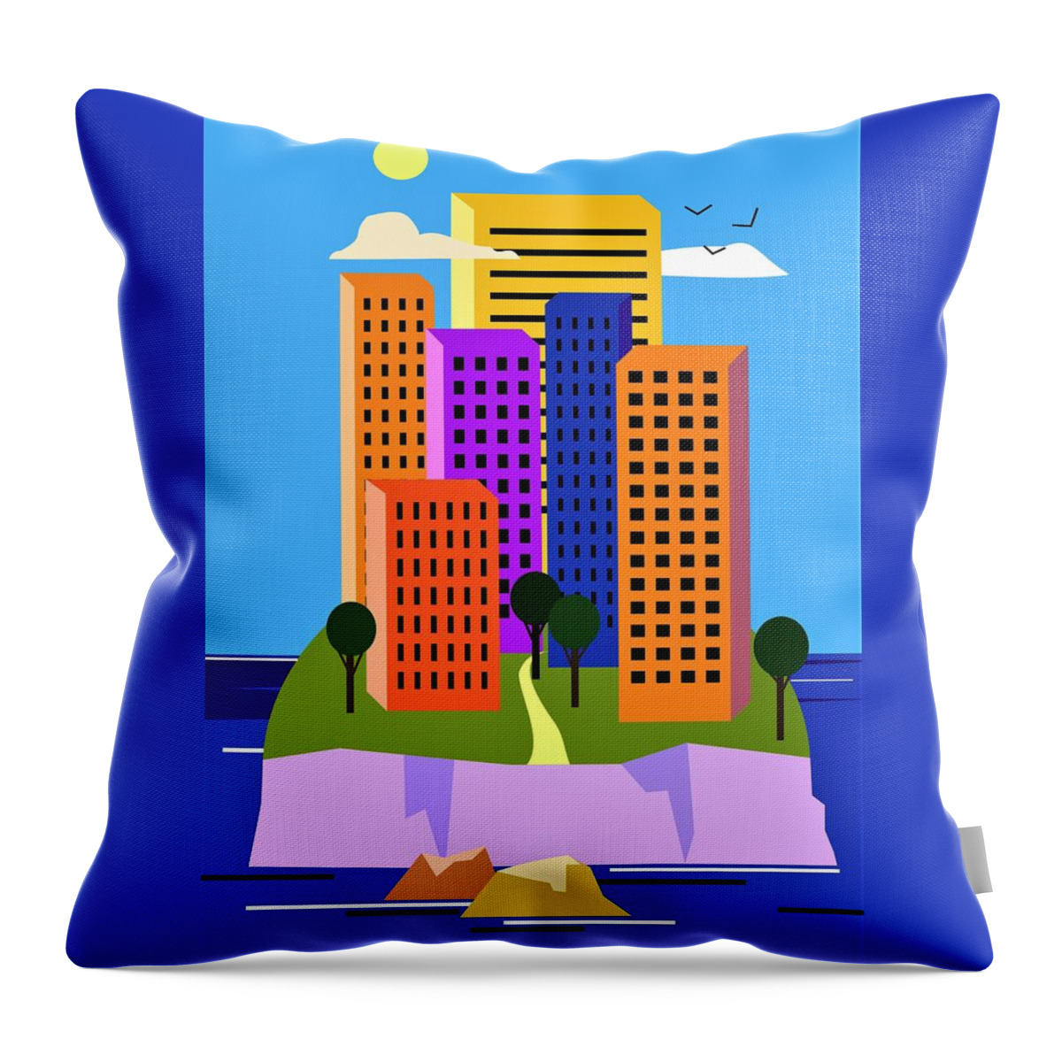 Island Throw Pillow featuring the digital art Island City by Fatline Graphic Art