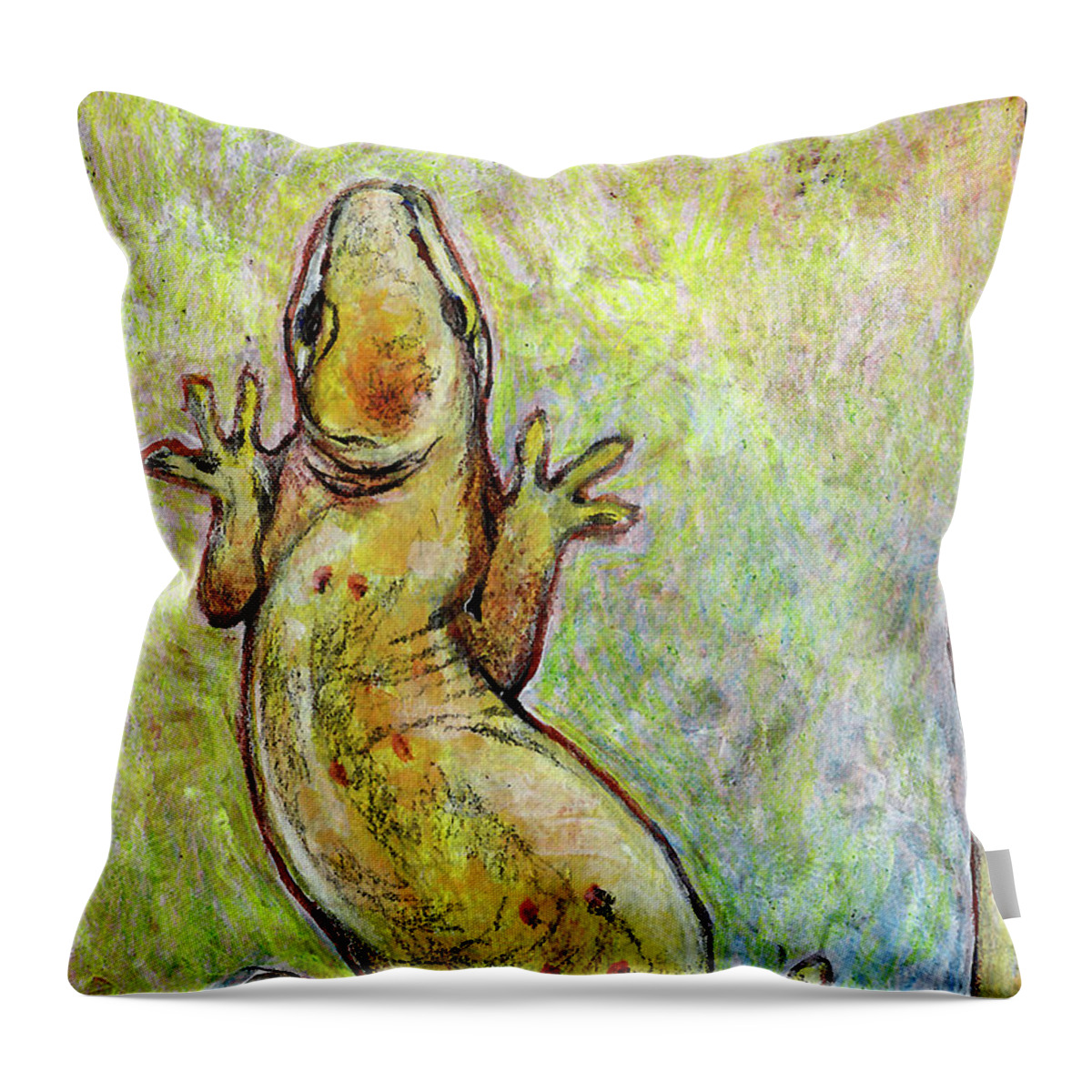Gecko Throw Pillow featuring the mixed media It's a Gecko by AnneMarie Welsh