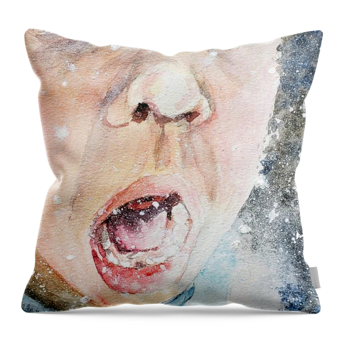 Snow Throw Pillow featuring the painting It's SNOWING by Merana Cadorette