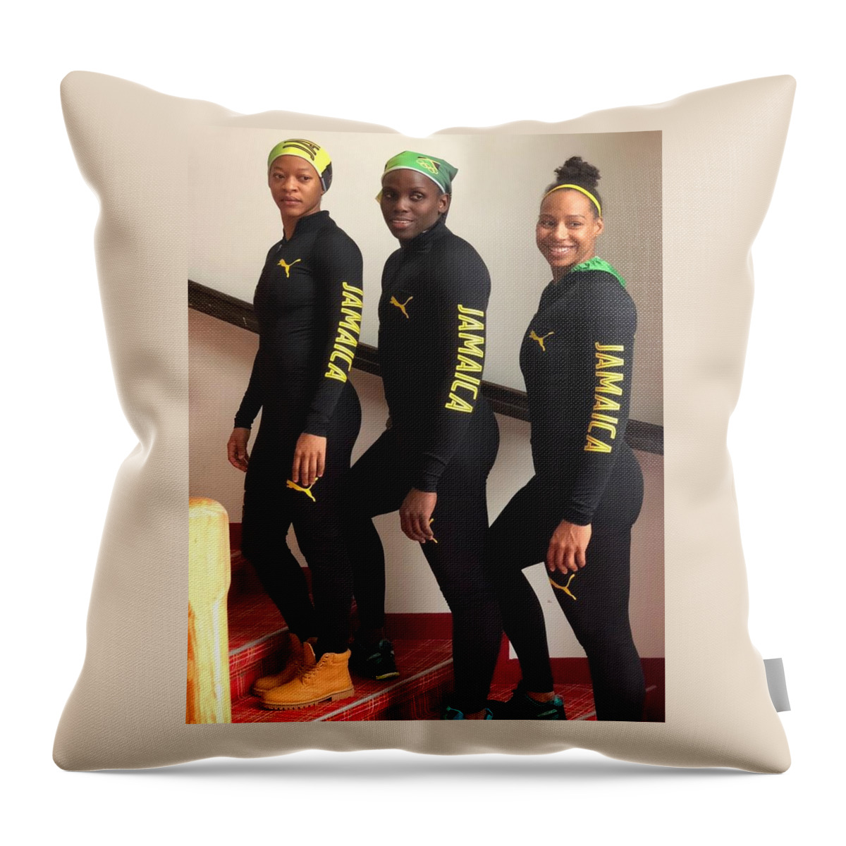 Winter Olympics Throw Pillow featuring the photograph Ja. Winter Olympics Bobsled Tem Women by Trevor A Smith