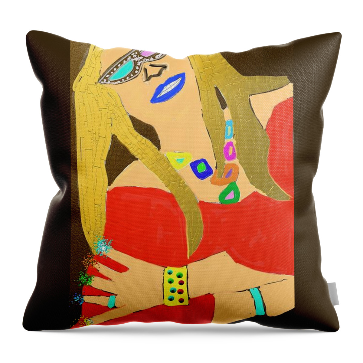  Throw Pillow featuring the drawing Jacqui With Golden Hair by Tony Camm