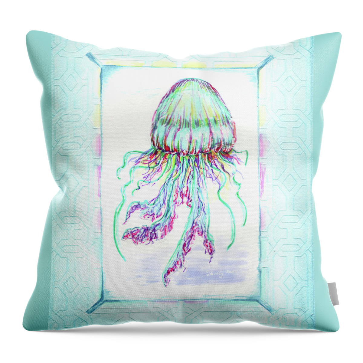Jellyfish Throw Pillow featuring the painting Jellyfish Key West Teal by Shelly Tschupp