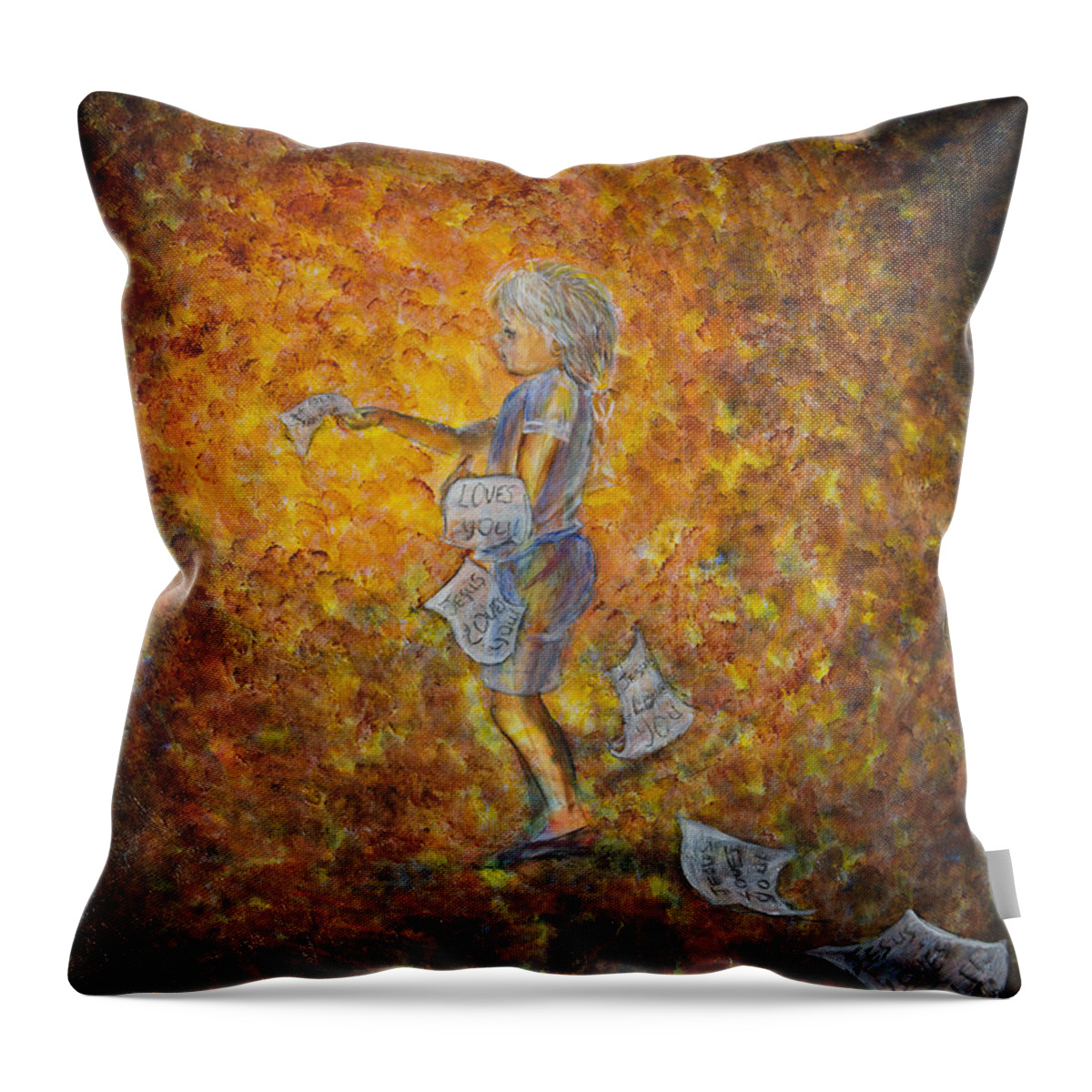 Child Throw Pillow featuring the painting Jesus Loves You 02 by Nik Helbig