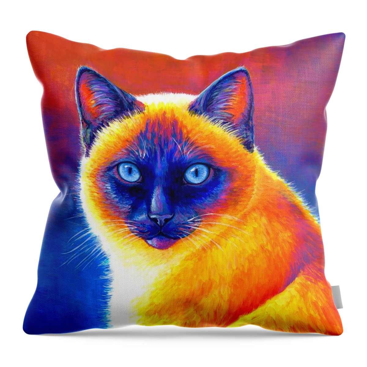 Siamese Cat Throw Pillow featuring the painting Jewel of the Orient - Colorful Siamese Cat by Rebecca Wang
