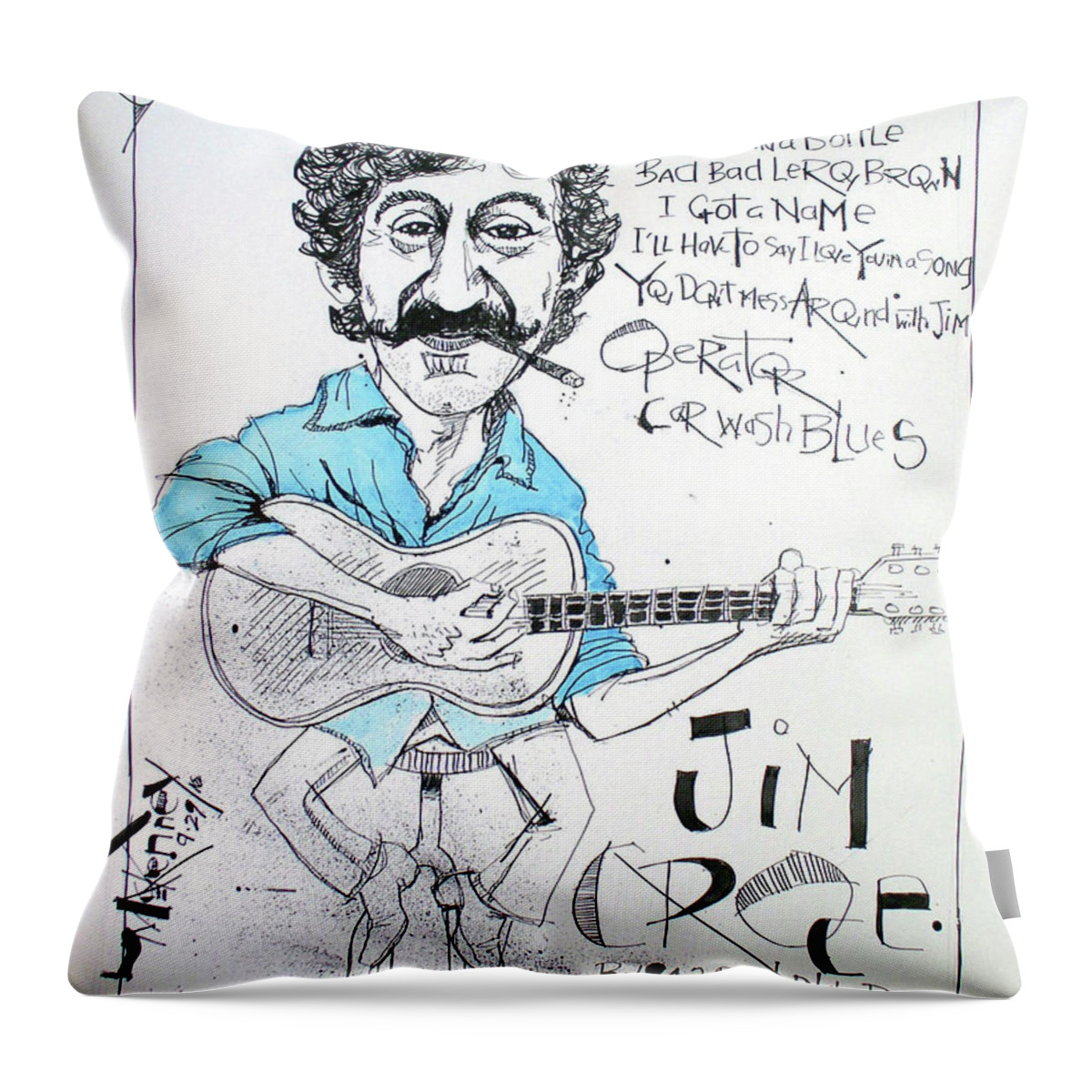  Throw Pillow featuring the drawing Jim Croce by Phil Mckenney