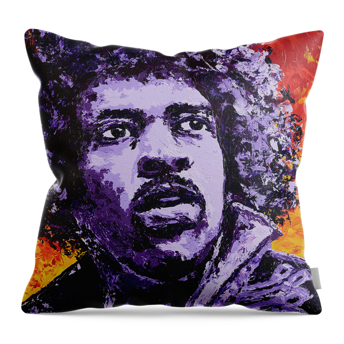 Jimi Hendrix Throw Pillow featuring the painting Jimi Hendrix FIRE by Steve Follman
