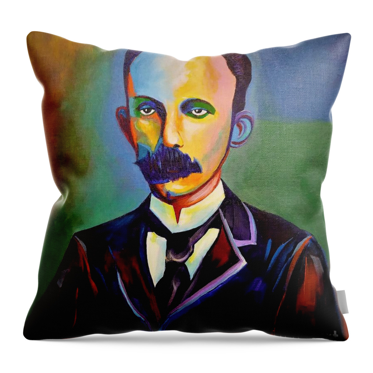 Cuban Art Throw Pillow featuring the painting J.Marti by Jose Manuel Abraham