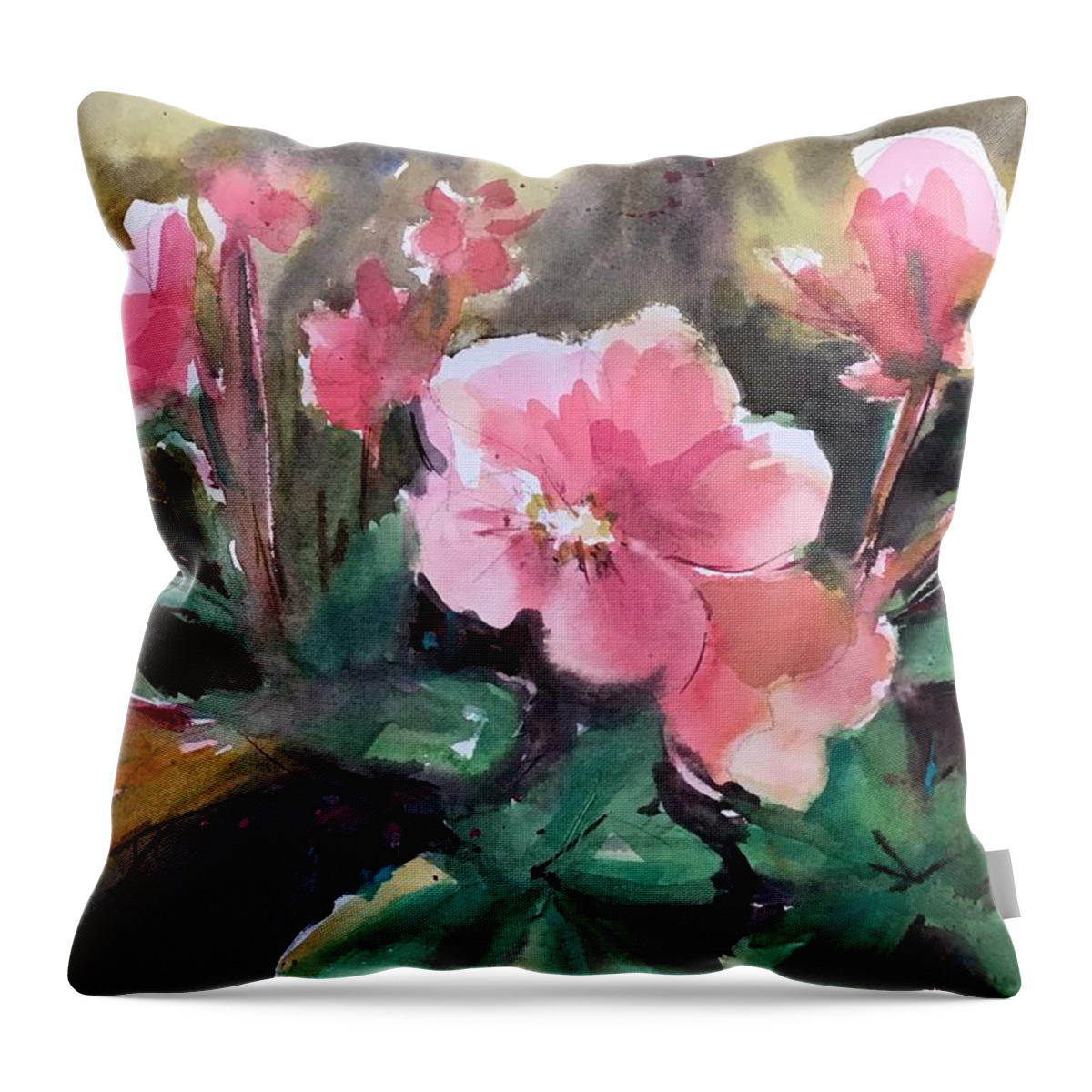 Flowers Throw Pillow featuring the painting Joannes Flowers by Judith Levins
