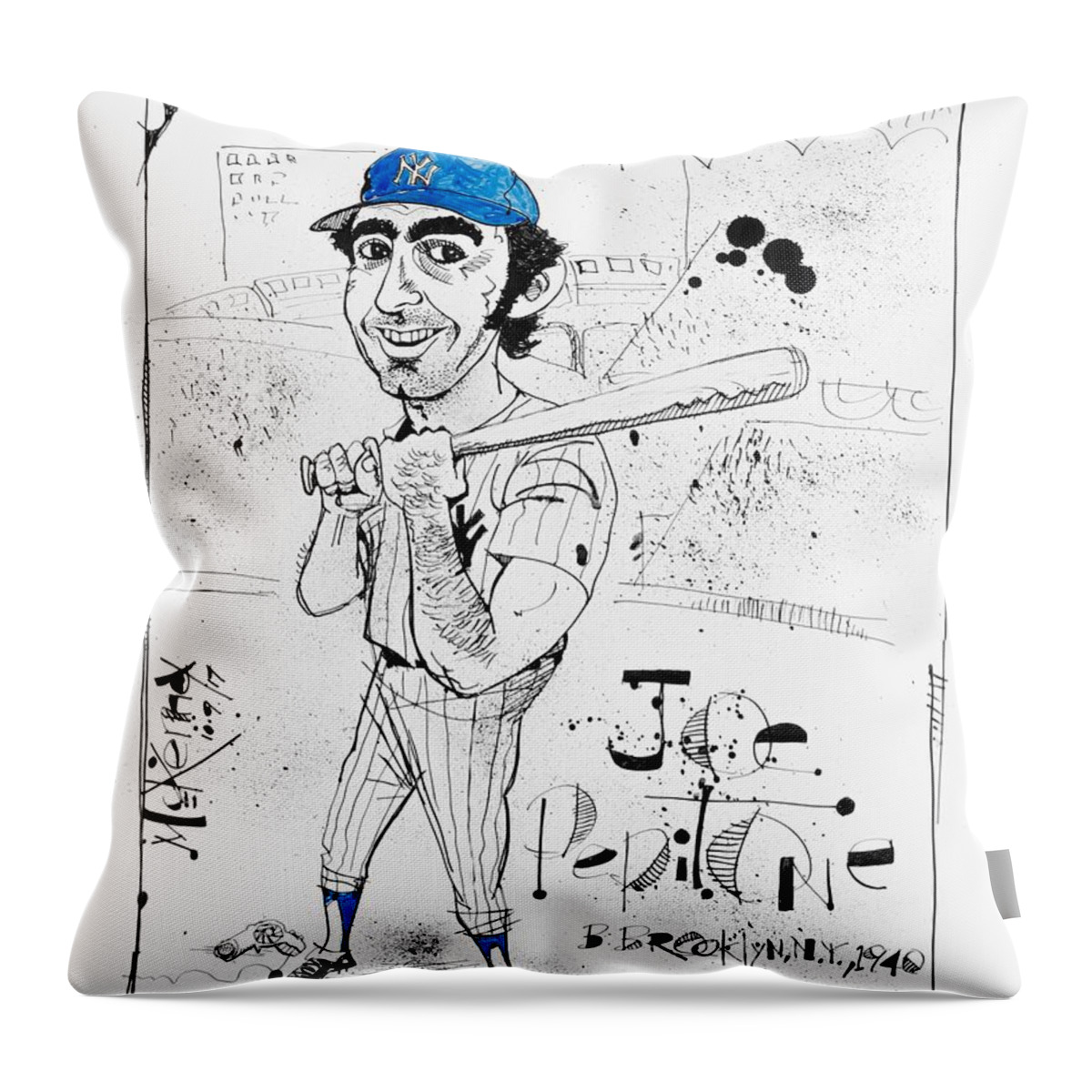  Throw Pillow featuring the drawing Joe Pepitone by Phil Mckenney