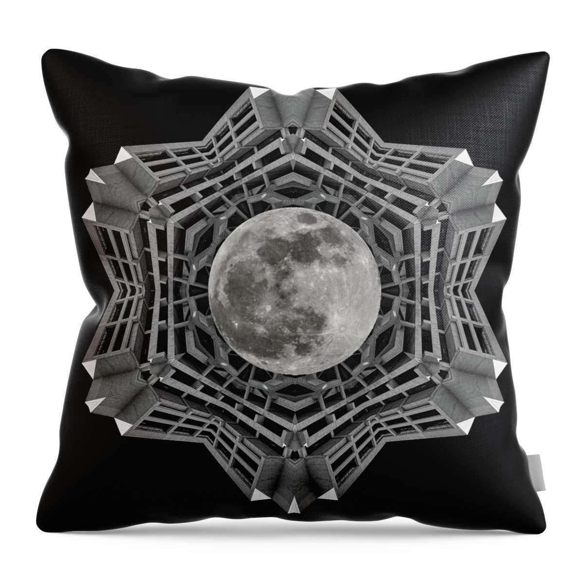 Helen C White Throw Pillow featuring the photograph Kaleidoscope view of Helen C White Hall with full moon at UW Madison campus by Peter Herman