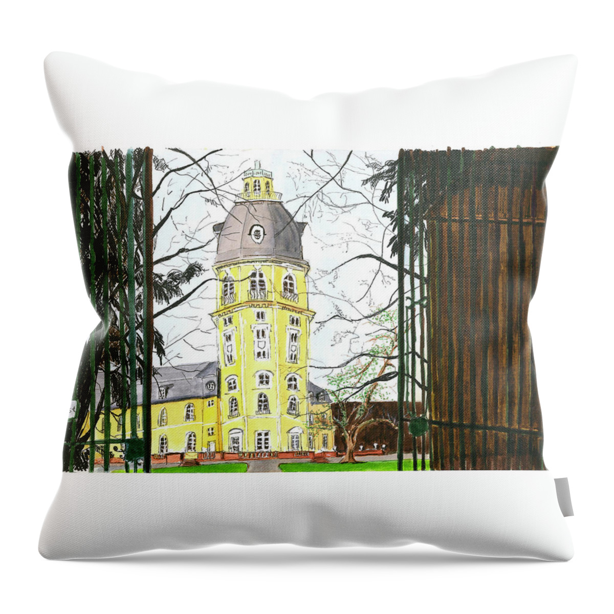 Karlsruhe Palace Throw Pillow featuring the painting Karlsruhe Palace by Tracy Hutchinson