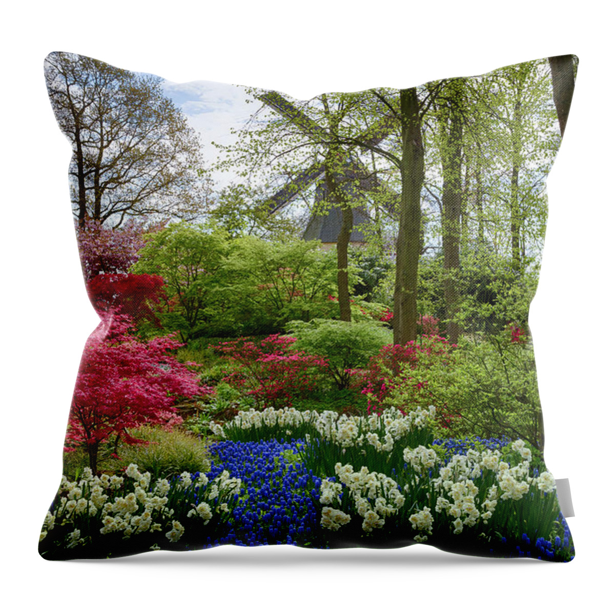 Europe Throw Pillow featuring the photograph Keukenhof Gardens Windmill by Jim Miller