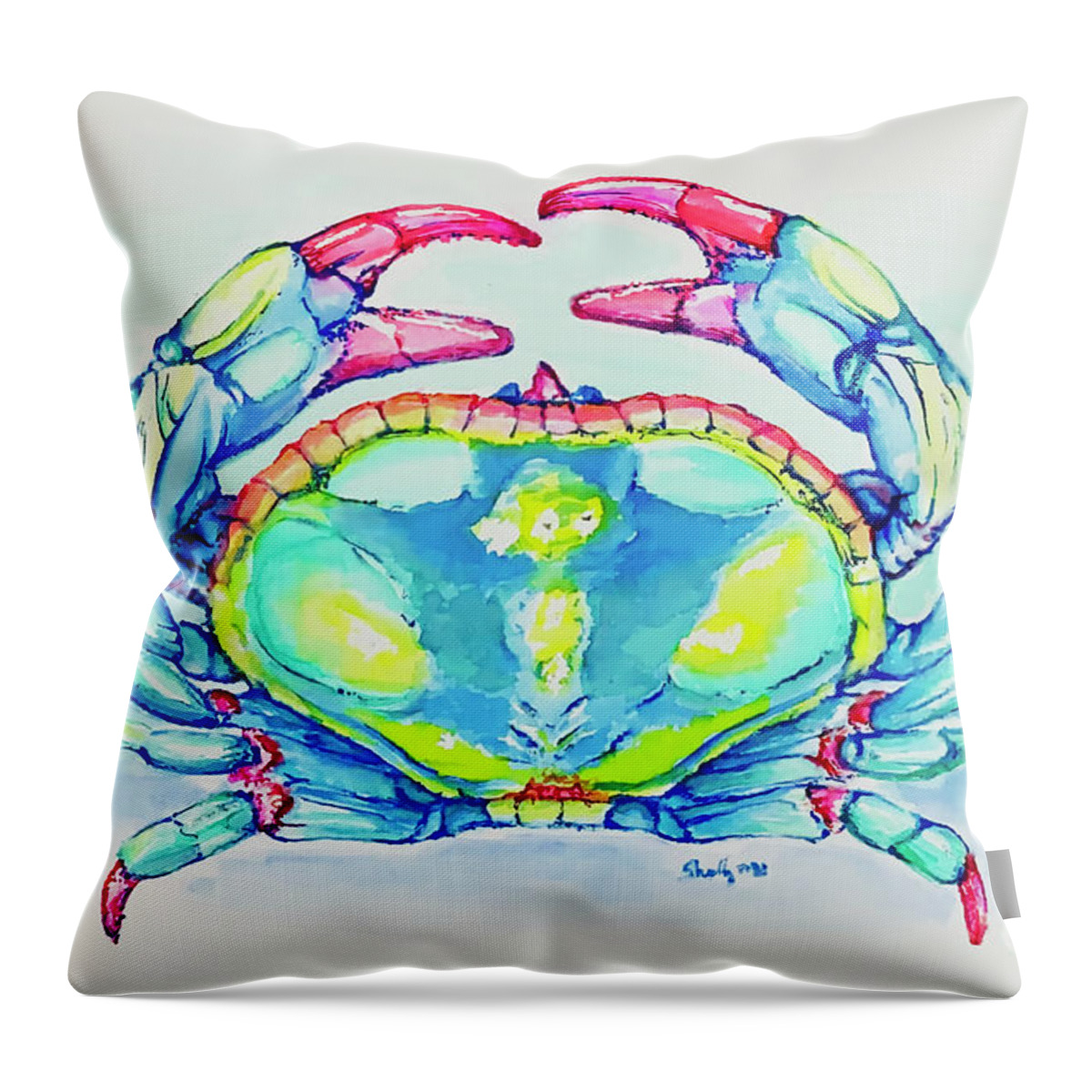 Crab Throw Pillow featuring the painting Key West Crab 2021 by Shelly Tschupp