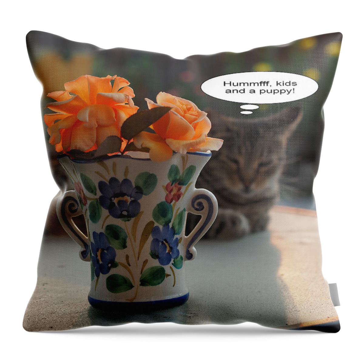 Still Life Throw Pillow featuring the photograph Feline Anxiety by Richard Thomas