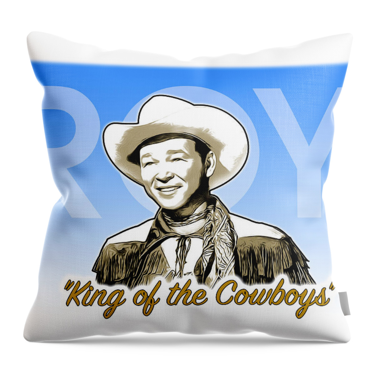 Roy Throw Pillow featuring the digital art King of the Cowboys by Greg Joens