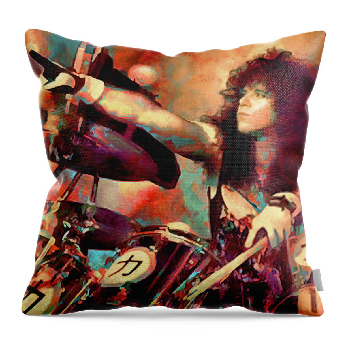 Kiss Rock Band Throw Pillow featuring the mixed media Kiss Eric Carr Tribute Carr Jam by Danette West by The Rocker Chic