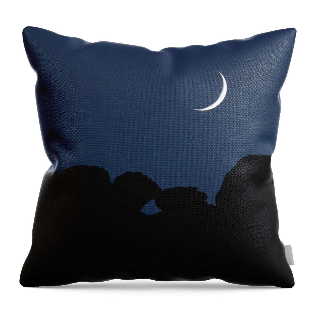 Moon Throw Pillow featuring the photograph Kissing Camels Moonset by Bob Falcone