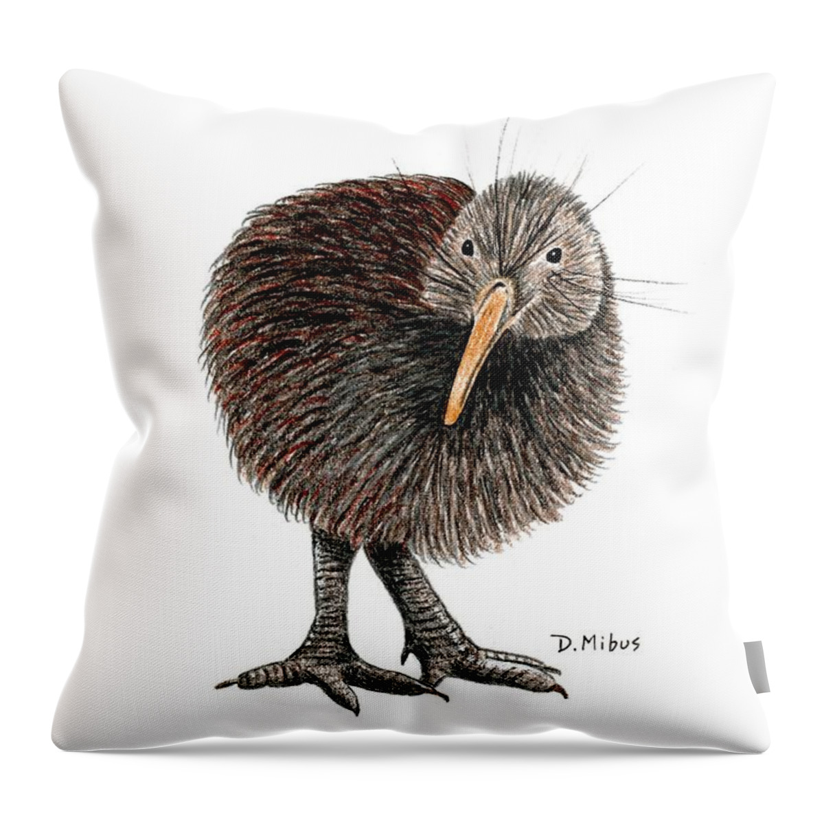 New Zealand Bird Throw Pillow featuring the drawing Kiwi Bird of New Zealand by Donna Mibus