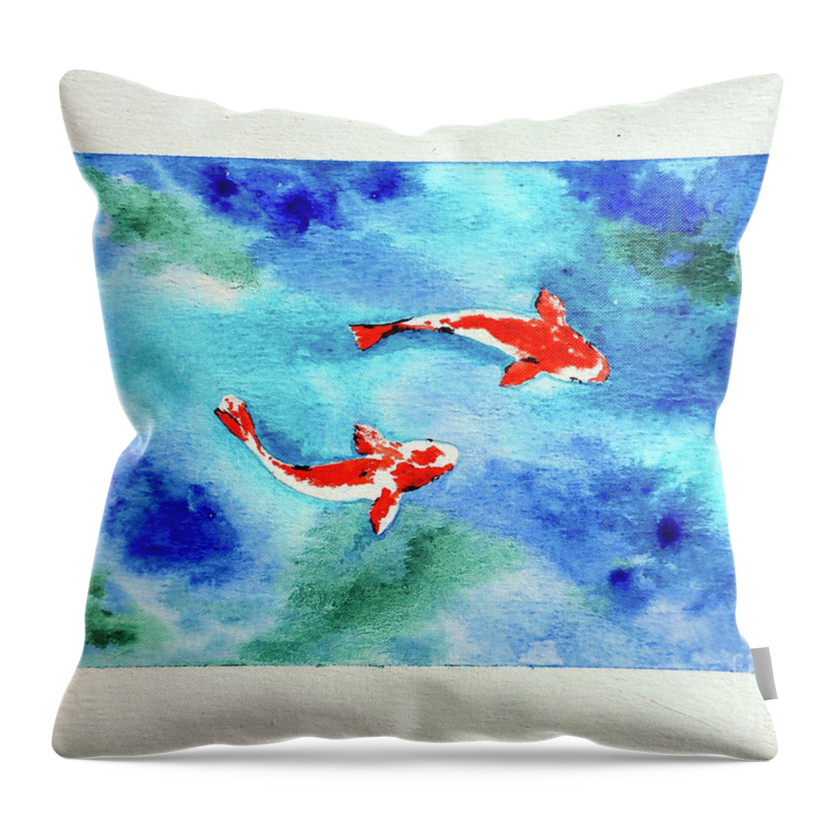 Watercolor Throw Pillow featuring the painting Koi in Pond by Rohvannyn Shaw