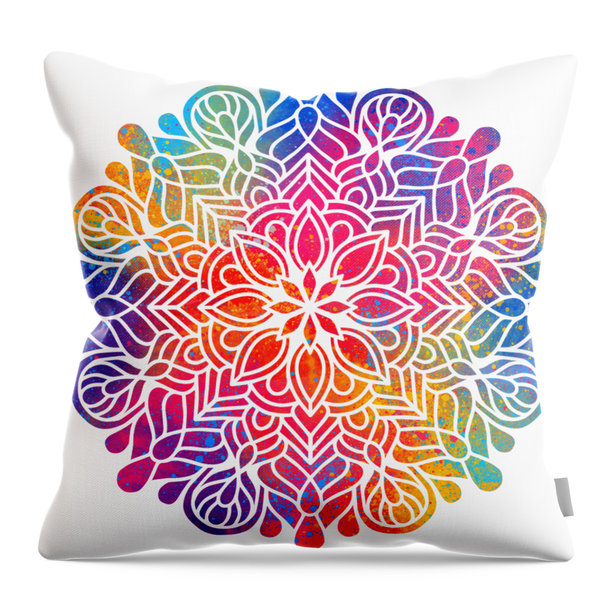 Colorful Throw Pillow featuring the digital art Kurama - Colorful Vibrant Rainbow Mandala Pattern by Sambel Pedes