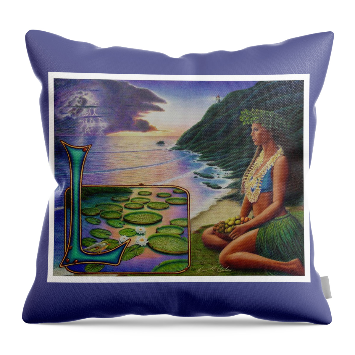 Kim Mcclinton Throw Pillow featuring the drawing L is for Lei by Kim McClinton