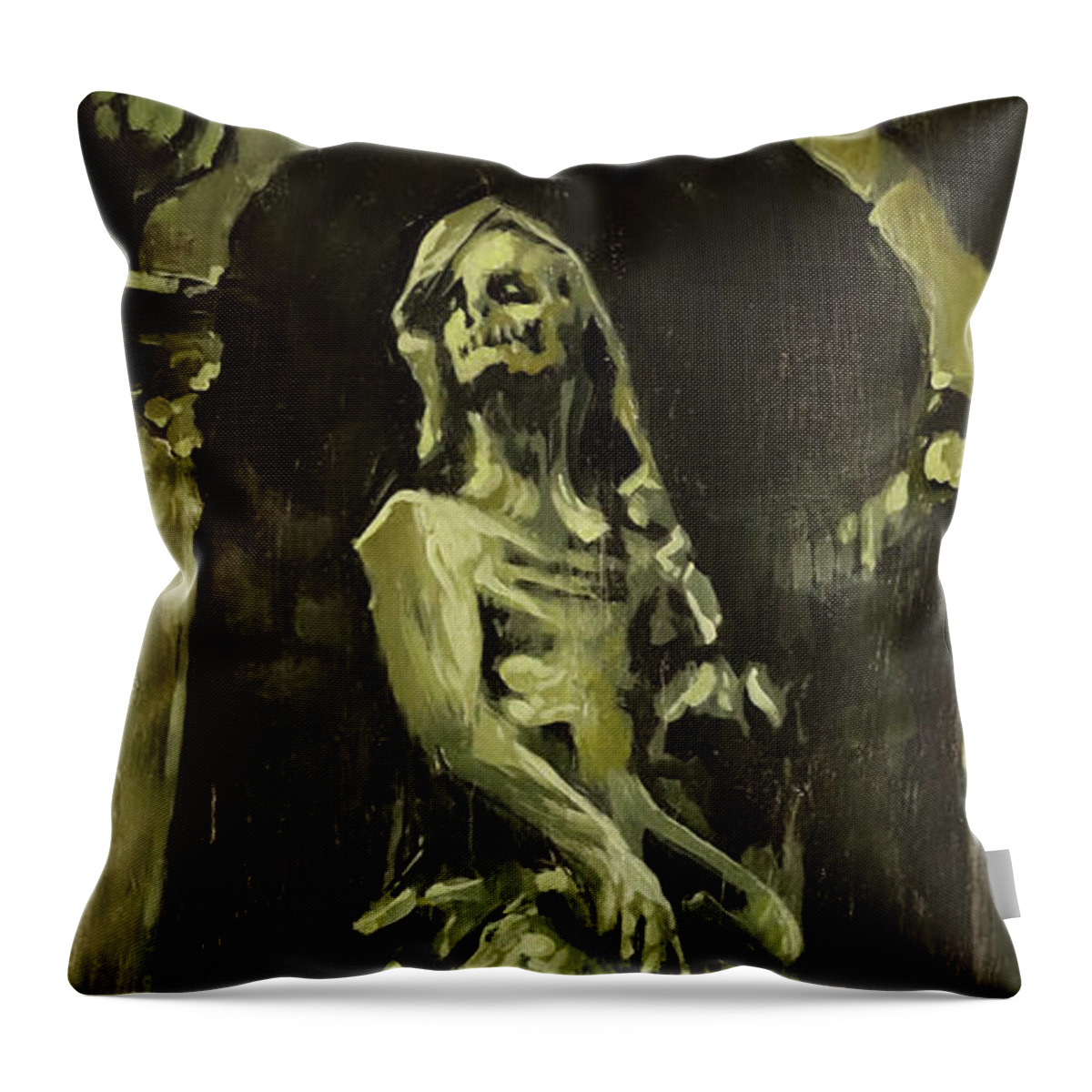 Madonna Throw Pillow featuring the painting La Madonne Death by Sv Bell
