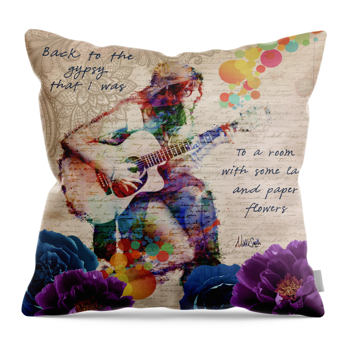 Gypsy Throw Pillow featuring the digital art Lace and Paper Flowers Square by Nikki Marie Smith