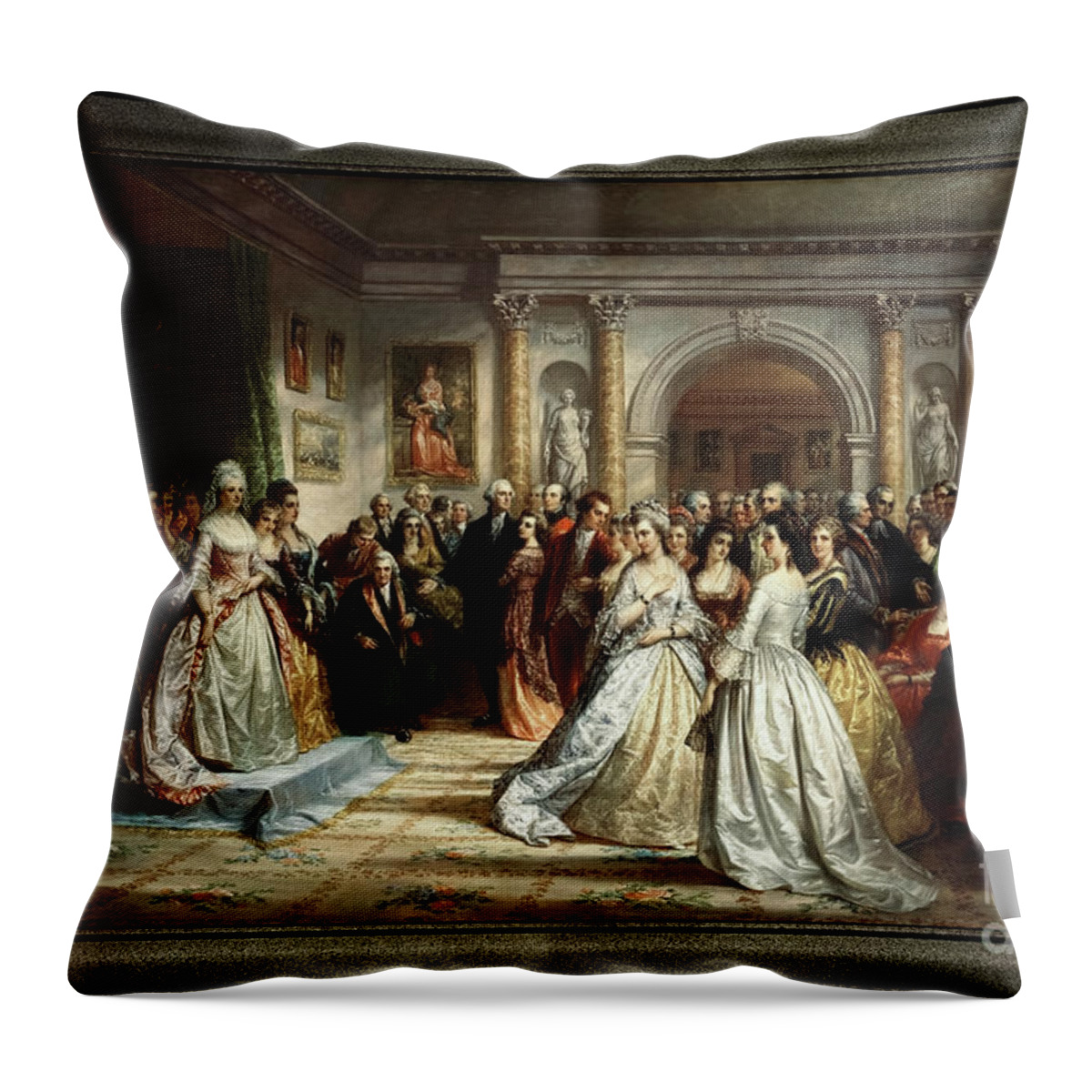 Lady Washington's Reception Day Throw Pillow featuring the painting Lady Washington's Reception Day by Daniel Huntington Old Masters Fine Art Reproduction by Rolando Burbon