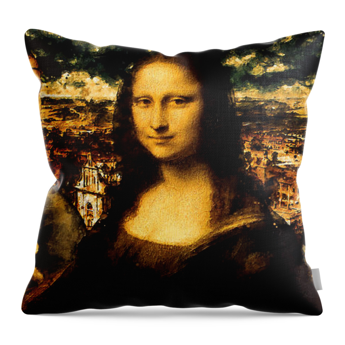 Lady With An Ermine Throw Pillow featuring the digital art Lady with an Ermine, Mona Lisa, and La Belle Ferronniere - digital recreation by Nicko Prints