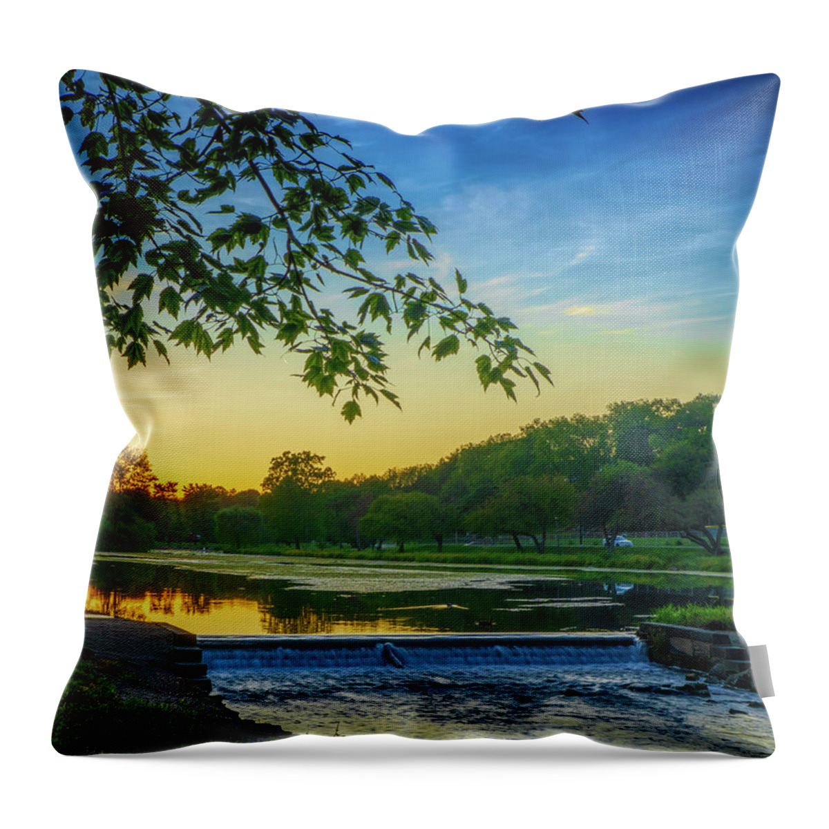 Lake Throw Pillow featuring the photograph Lake Dam at Sunset by Jason Fink