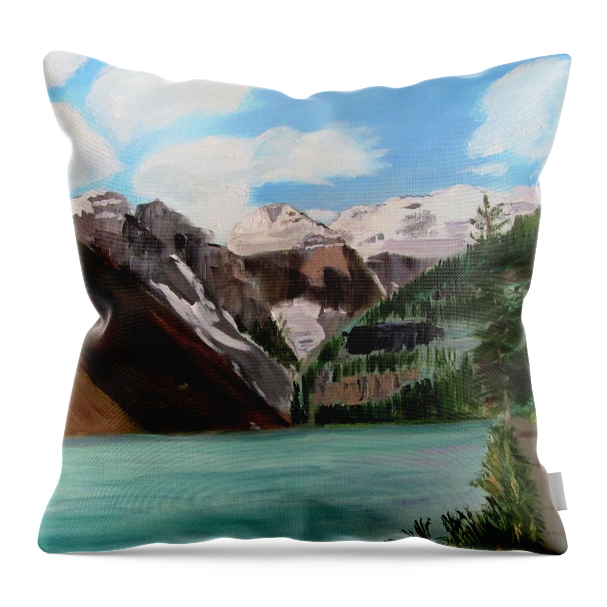 Alberta Throw Pillow featuring the painting Lake Louise by Linda Feinberg