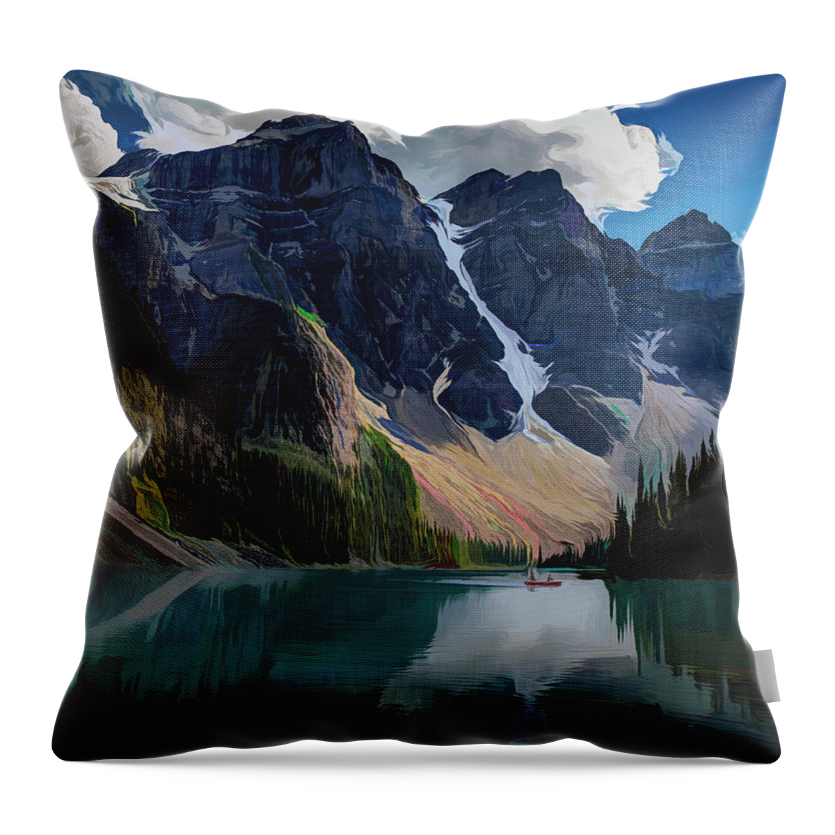 Landscape Throw Pillow featuring the digital art Lake Moraine by Bruce Bonnett